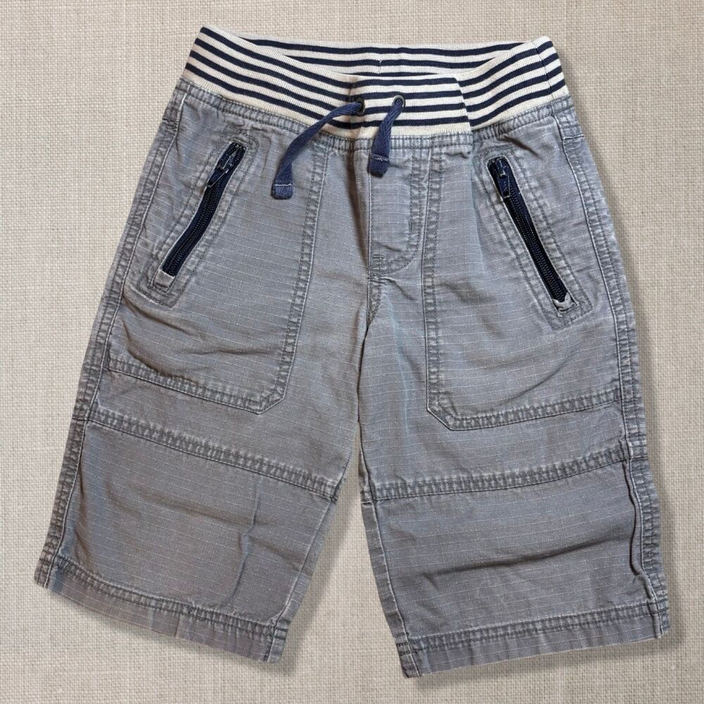 Hanna Andersson Boys 5 110 Explorer Ripstop Shorts Gray Pull On Zip Pockets